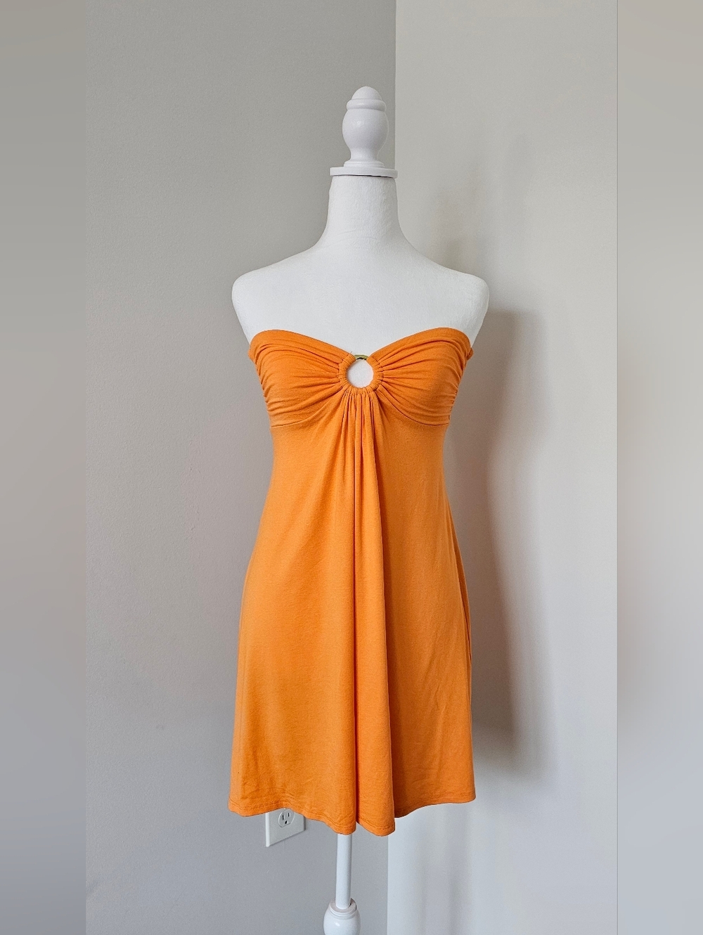 Arden B Orange Strapless Ring-Front Mini Dress